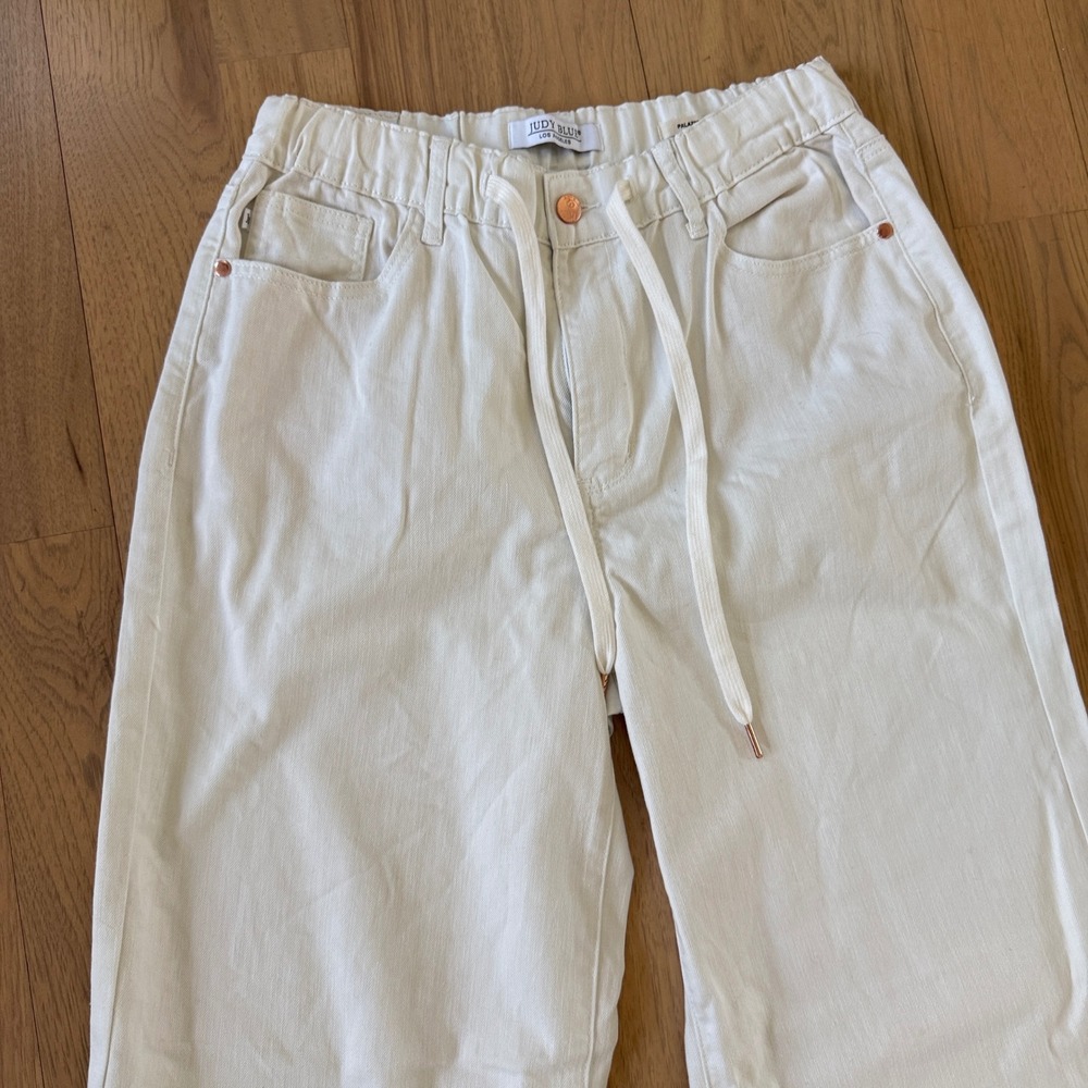 Judy Blue Palazzo Pants Womens 7/28 Long White Featherweight Elastic Drawstring - Picture 3 of 16